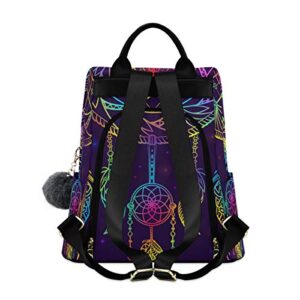 ALAZA Colorful Dream Catcher with Ornament and Night Sky Stars Backpack with Keychain for Woman