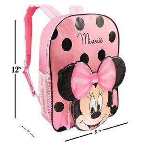 Minnie Mouse Mini Backpack for Toddler Girls - Bundle with 12” Minnie Mouse Mini School Bag, Minnie and Mickey Pens, More | Minnie Mouse School Backpack for Girls