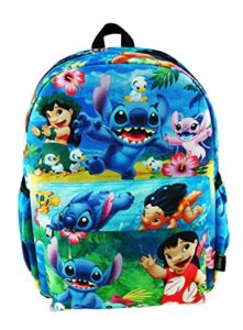lilo and stitch deluxe oversize print large 16" backpack with laptop compartment - a19563 multi-color