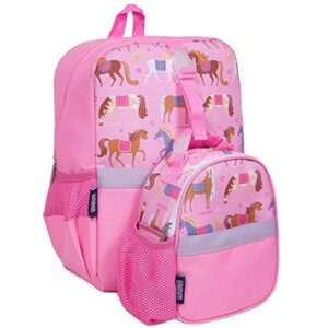 wildkin pack-it-all kids backpack bundle with clip-in lunch box (horses)