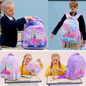 CAMTOP Backpack for Kids Girls School Backpack with Lunch Box Preschool Kindergarten BookBag Set (Y0058-2 Unicorn-Rainbow)