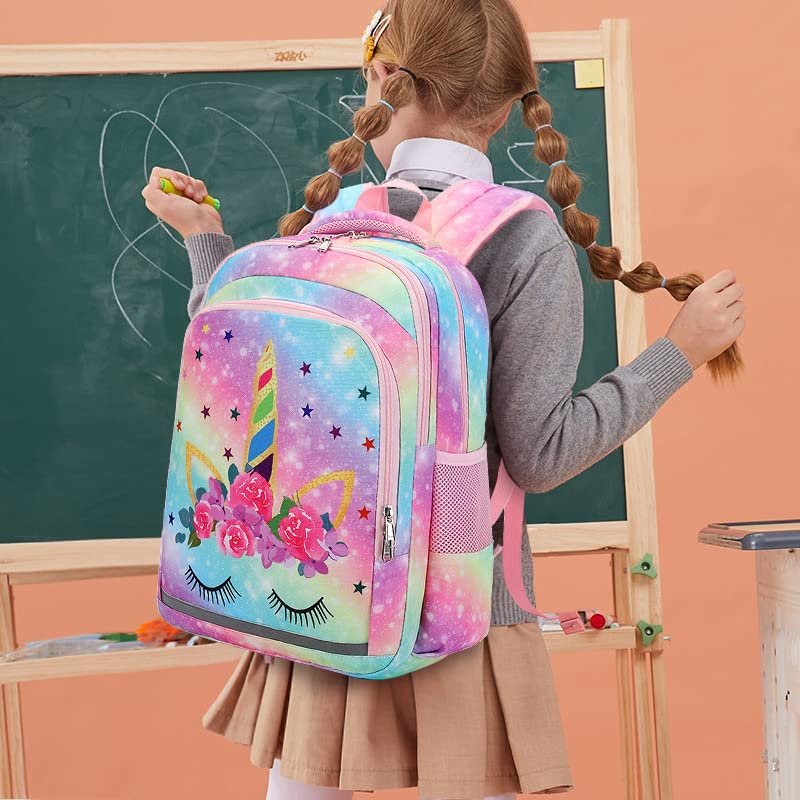 CAMTOP Backpack for Kids Girls School Backpack with Lunch Box Preschool Kindergarten BookBag Set (Y0058-2 Unicorn-Rainbow)