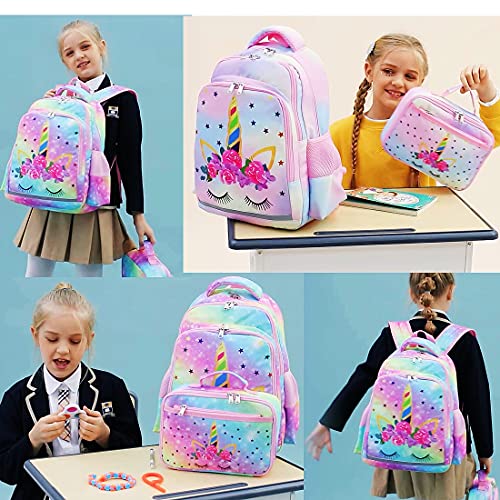 CAMTOP Backpack for Kids Girls School Backpack with Lunch Box Preschool Kindergarten BookBag Set (Y0058-2 Unicorn-Rainbow)