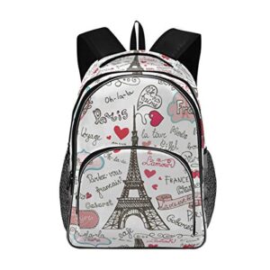 alaza paris badges french eiffel tower love laptop outdoor backpack for women men,fits under 15.6 inch laptop