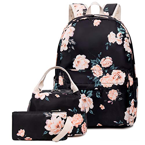 Goodking Floral Canvas Backpack for Women Teen Girls School Rucksack College Bookbag Lady Travel Backpack 14Inch Laptop Bag