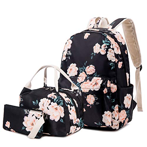 Goodking Floral Canvas Backpack for Women Teen Girls School Rucksack College Bookbag Lady Travel Backpack 14Inch Laptop Bag