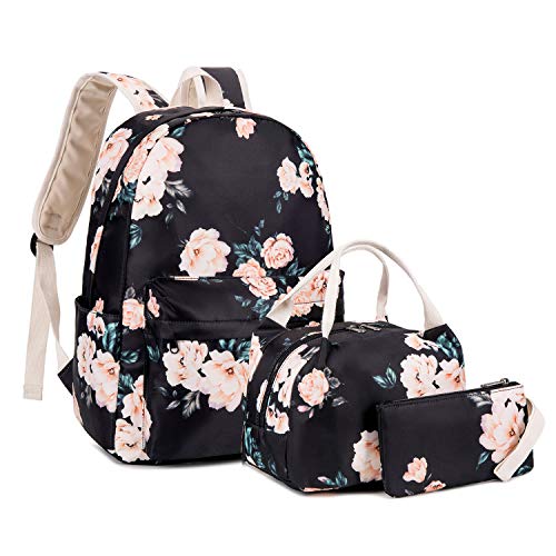 Goodking Floral Canvas Backpack for Women Teen Girls School Rucksack College Bookbag Lady Travel Backpack 14Inch Laptop Bag