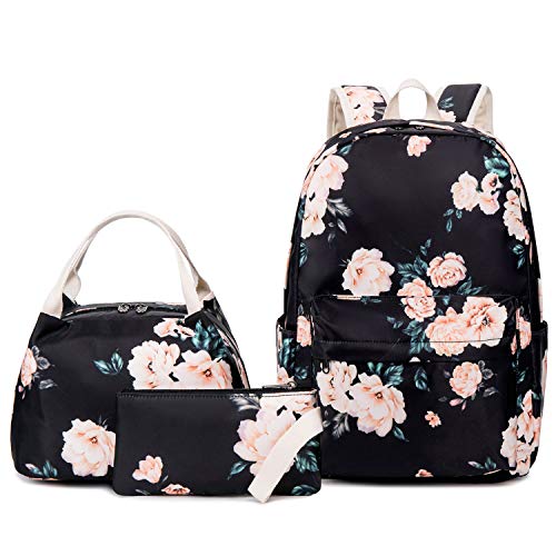 Goodking Floral Canvas Backpack for Women Teen Girls School Rucksack College Bookbag Lady Travel Backpack 14Inch Laptop Bag