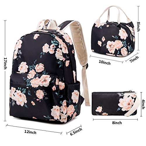 Goodking Floral Canvas Backpack for Women Teen Girls School Rucksack College Bookbag Lady Travel Backpack 14Inch Laptop Bag