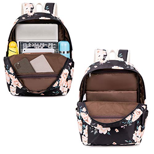 Goodking Floral Canvas Backpack for Women Teen Girls School Rucksack College Bookbag Lady Travel Backpack 14Inch Laptop Bag