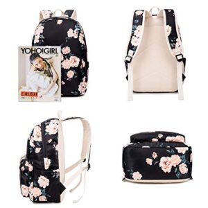 Goodking Floral Canvas Backpack for Women Teen Girls School Rucksack College Bookbag Lady Travel Backpack 14Inch Laptop Bag