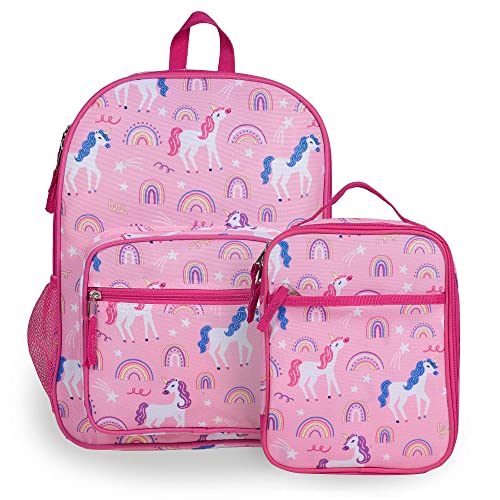 Wildkin Day2Day Kids Backpack Bundle with Lunch Box Bag (Rainbow Unicorns)