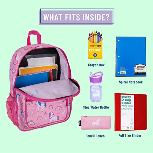 Wildkin Day2Day Kids Backpack Bundle with Lunch Box Bag (Rainbow Unicorns)