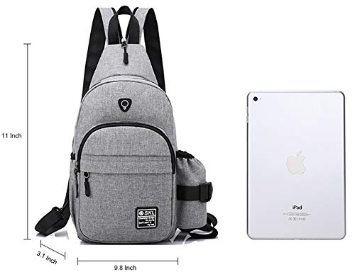 DOUBLE A IRON Sling Bag Crossbody Shoulder Multipurpose Casual Daypacks with Earphone Hole for Men Women - Gray