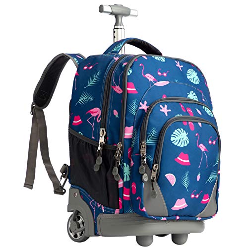 WEISHENGDA 18 inches Wheeled Rolling Backpack Multi-Compartment College Books Laptop Bag, Flamingos.