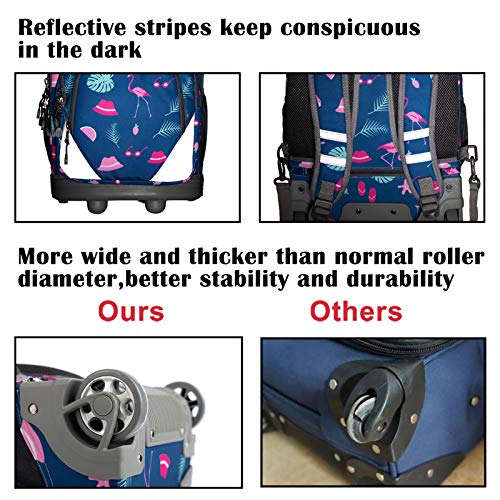 WEISHENGDA 18 inches Wheeled Rolling Backpack Multi-Compartment College Books Laptop Bag, Flamingos.