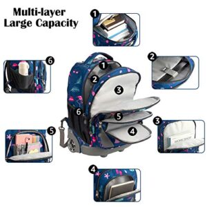 WEISHENGDA 18 inches Wheeled Rolling Backpack Multi-Compartment College Books Laptop Bag, Flamingos.