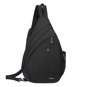 mosiso sling hiking backpack,travel daypack fan-shaped rope crossbody shoulder bag, black