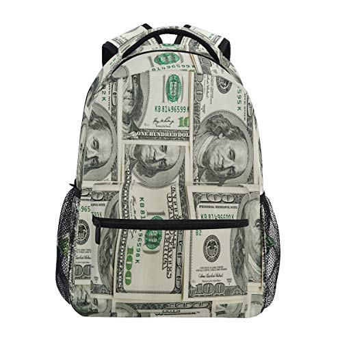 Backpack for Girls Kids Boys Teens Money Print Lightweight Durable Bookbag School Bag Laptop Bags Travel Hiking Camping Daypack