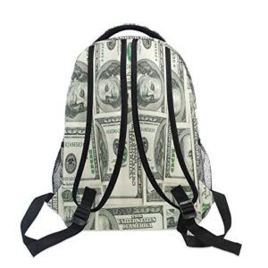 Backpack for Girls Kids Boys Teens Money Print Lightweight Durable Bookbag School Bag Laptop Bags Travel Hiking Camping Daypack