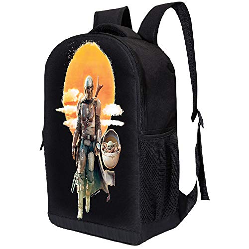 STAR WARS BLACK MANDALORIAN BACKPACK - STAR WARS 18 INCH AIR MESH PADDED BAG (Mando Child and the Sun)