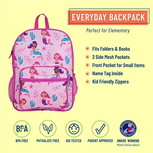 Wildkin Day2Day Backpack, Lunch Box Bag with Nap Mat Bundle (Groovy Mermaids)