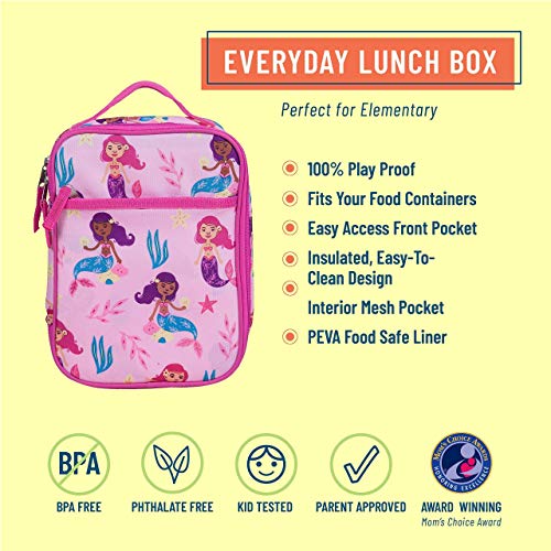 Wildkin Day2Day Backpack, Lunch Box Bag with Nap Mat Bundle (Groovy Mermaids)