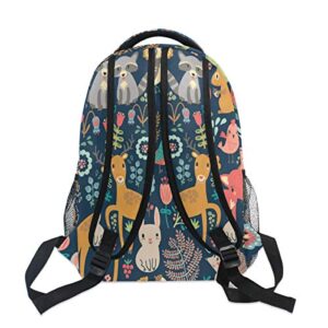 Backpack Forest Animal Fox Rabbit Flower School Shoulder Bag Large Waterproof Durable Bookbag Laptop Daypack for Students Teens Girls Boys Elementary