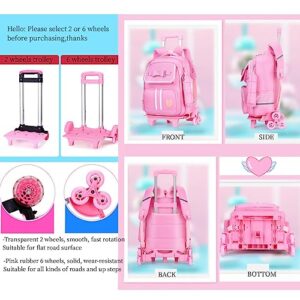 MITOWERMI Rolling Backpack for Girls Cute Trolley Bags Primary School Bookbags with Wheels Kids Carry-On Wheeled Backpack with Lunch Bag