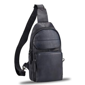 genuine leather sling bag crossbody purse handmade hiking daypack retro shoulder backpack vintage chest bag (darkgrey)