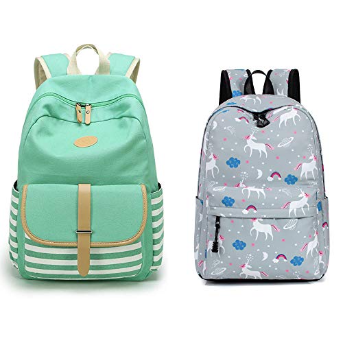 Leaper Striped School Backpack and Unicorn Backpack Bundle