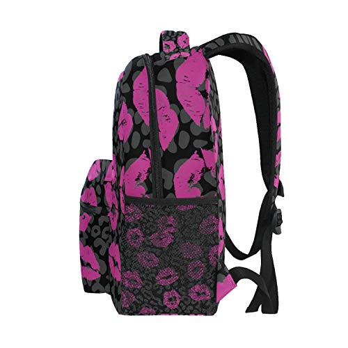 AUUXVA Backpack Lipstick Kiss Leopard Print School Shoulder Bag Large Waterproof Durable Bookbag Laptop Daypack for Students Teens Girls Boys Elementary