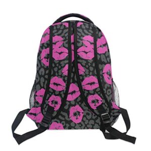 AUUXVA Backpack Lipstick Kiss Leopard Print School Shoulder Bag Large Waterproof Durable Bookbag Laptop Daypack for Students Teens Girls Boys Elementary