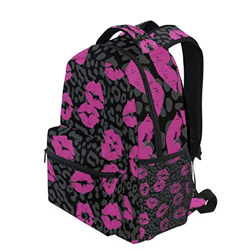 AUUXVA Backpack Lipstick Kiss Leopard Print School Shoulder Bag Large Waterproof Durable Bookbag Laptop Daypack for Students Teens Girls Boys Elementary