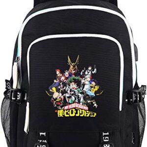 Roffatide Anime My Hero Academia Backpack Printed College School Bag Laptop Backpack with USB Charging Port & Headphone Port