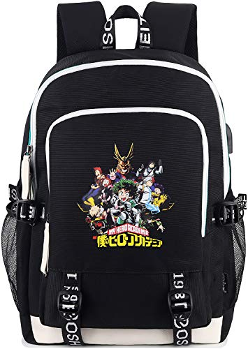 Roffatide Anime My Hero Academia Backpack Printed College School Bag Laptop Backpack with USB Charging Port & Headphone Port