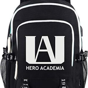 Roffatide Anime My Hero Academia Backpack Luminous Printed College School Bag Laptop Backpack with USB Charging Port & Headphone Port