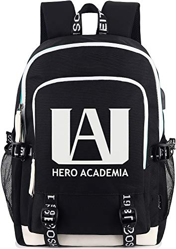 Roffatide Anime My Hero Academia Backpack Luminous Printed College School Bag Laptop Backpack with USB Charging Port & Headphone Port