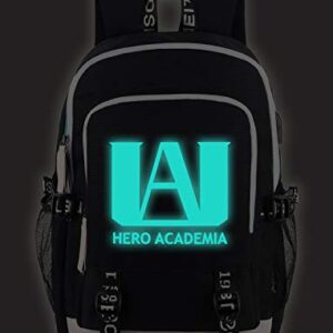 Roffatide Anime My Hero Academia Backpack Luminous Printed College School Bag Laptop Backpack with USB Charging Port & Headphone Port