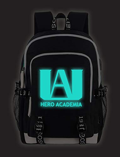 Roffatide Anime My Hero Academia Backpack Luminous Printed College School Bag Laptop Backpack with USB Charging Port & Headphone Port