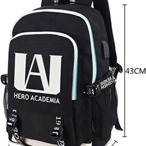 Roffatide Anime My Hero Academia Backpack Luminous Printed College School Bag Laptop Backpack with USB Charging Port & Headphone Port