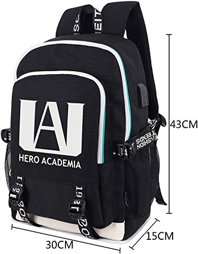 Roffatide Anime My Hero Academia Backpack Luminous Printed College School Bag Laptop Backpack with USB Charging Port & Headphone Port