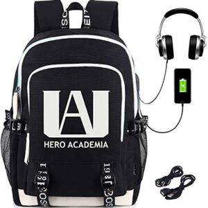 Roffatide Anime My Hero Academia Backpack Luminous Printed College School Bag Laptop Backpack with USB Charging Port & Headphone Port