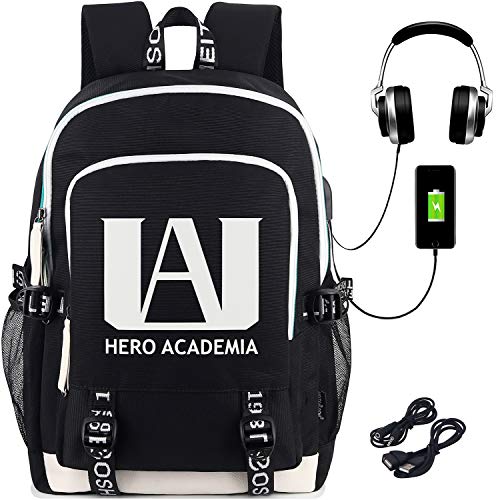 Roffatide Anime My Hero Academia Backpack Luminous Printed College School Bag Laptop Backpack with USB Charging Port & Headphone Port