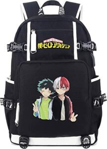 roffatide anime my hero backpack college school bag print laptop backpack with usb charging port & headphone port