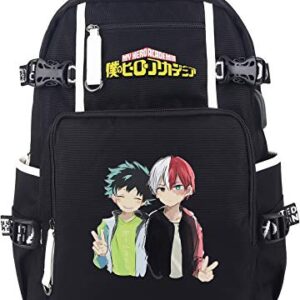 Roffatide Anime My Hero Backpack College School Bag Print Laptop Backpack with USB Charging Port & Headphone Port