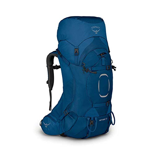 Osprey Aether 55L Men's Backpacking Backpack, Deep Water Blue, S/M