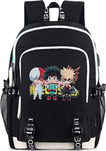 roffatide anime hero academia backpack printed college school bag laptop backpack with usb charging port & headphone port