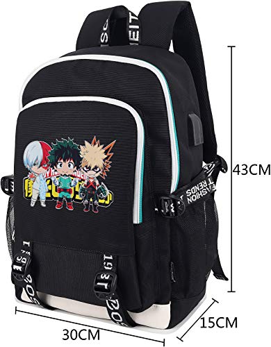 Roffatide Anime Hero Academia Backpack Printed College School Bag Laptop Backpack with USB Charging Port & Headphone Port