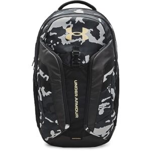 under armour adult hustle pro backpack , black (002)/metallic gold , one size fits all